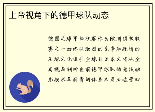 上帝视角下的德甲球队动态